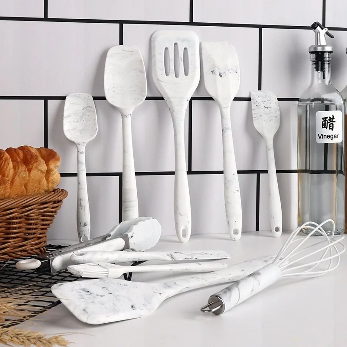 GENERICO - JUEGO 10 PIEZAS UTENSILIOS COCINA SILICONA ANTIADHERENTE