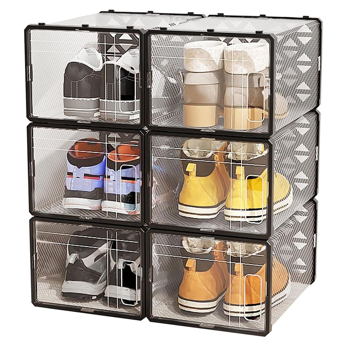 GENERICO - Set 6 Cajas Organizadoras De Zapatos Apilables Multiuso 36cm Negro