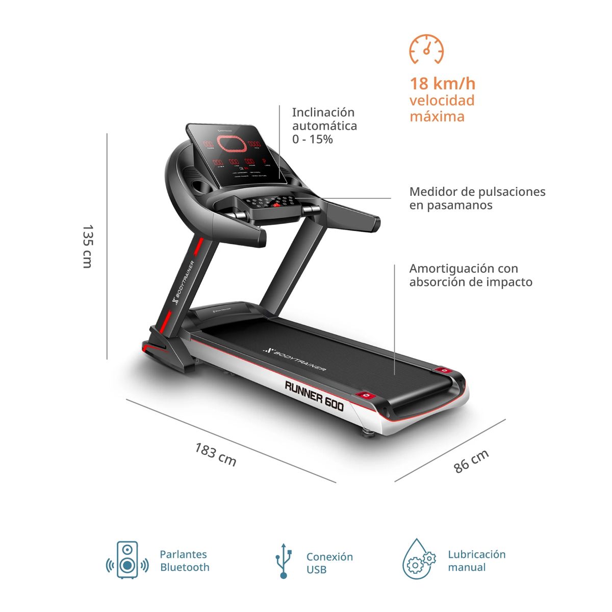 BODYTRAINER - TROTADORA ELÉCTRICA Bodytrainer RUNNER 600 LITE C/APP ZWIFT