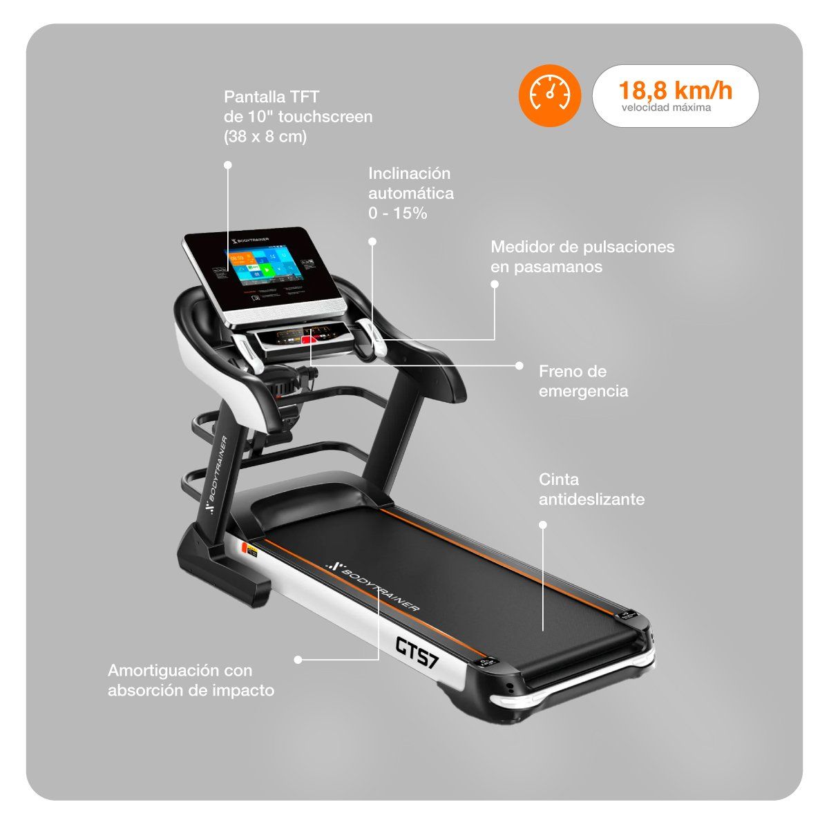 BODYTRAINER - Trotadora Eléctrica Bodytrainer Runner PRO GTS7 con APPs
