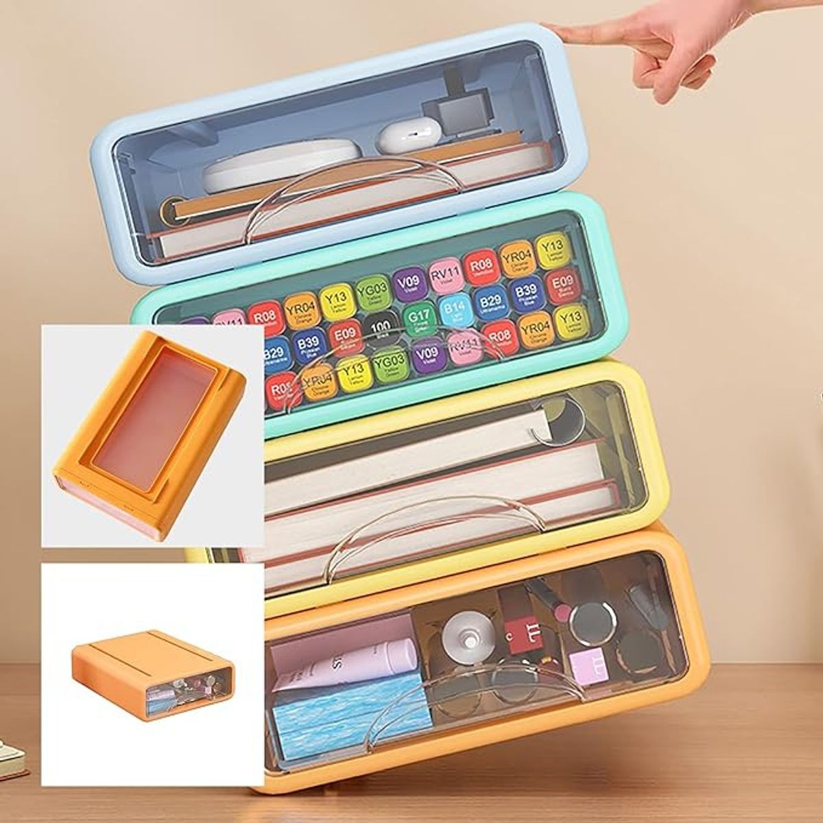 GENERICO - PACK 4 ORGANIZADOR MUEBLES ESCRITORIO APILABLES PEQUEÑOS
