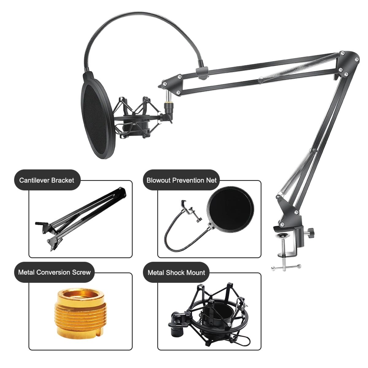 GENERICO - Kit Profesional Brazo Microfono Antipop Soporte Araña Studio