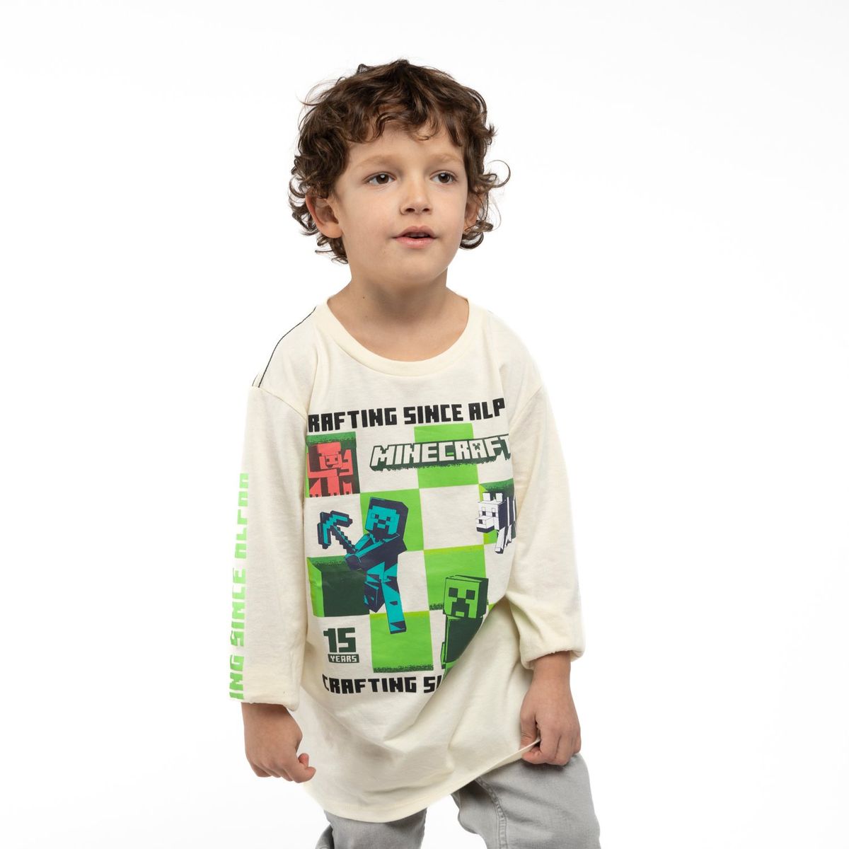 MINECRAFT - Polera Manga Larga Niño Personajes Blanco Minecraft