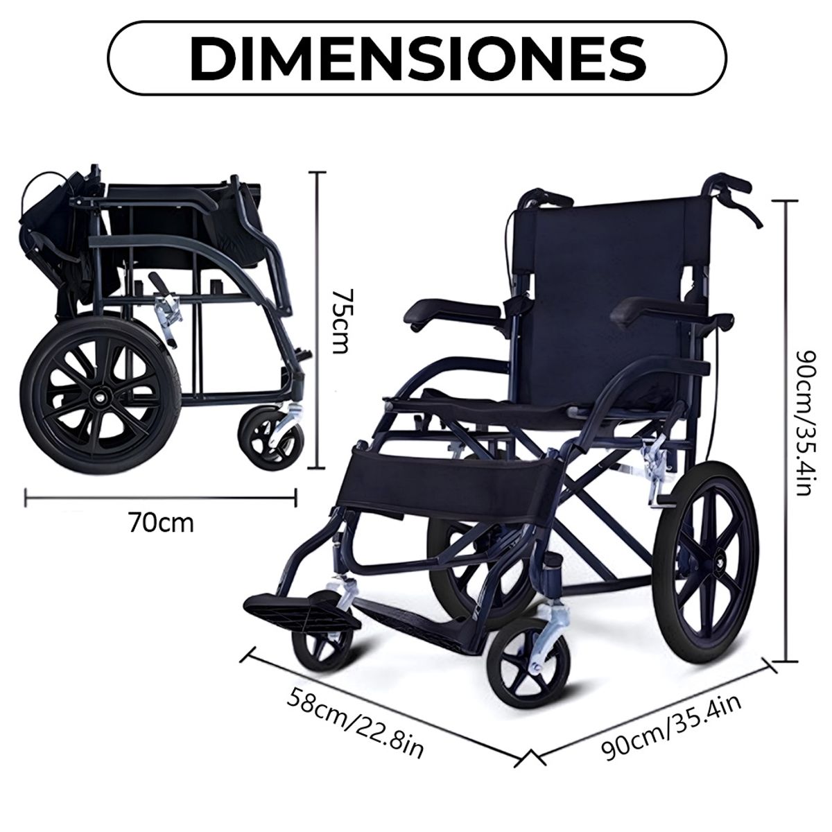 GENERICO - Silla De Ruedas Geriátrica Plegable Apoya Brazos Abatibles