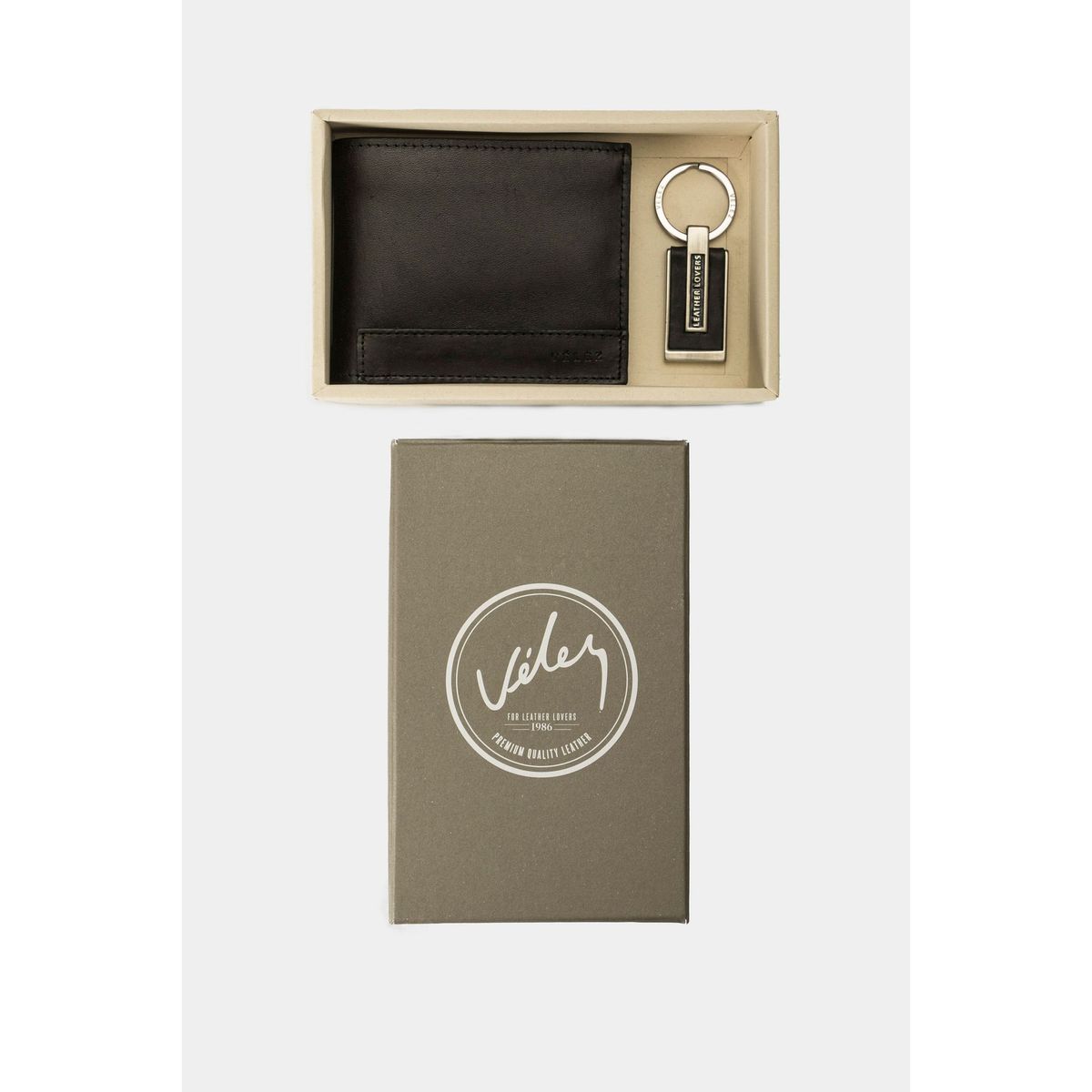 VELEZ - Vélez Kit Billetera Y Llavero Boyeros De Cuero Liso  Negro