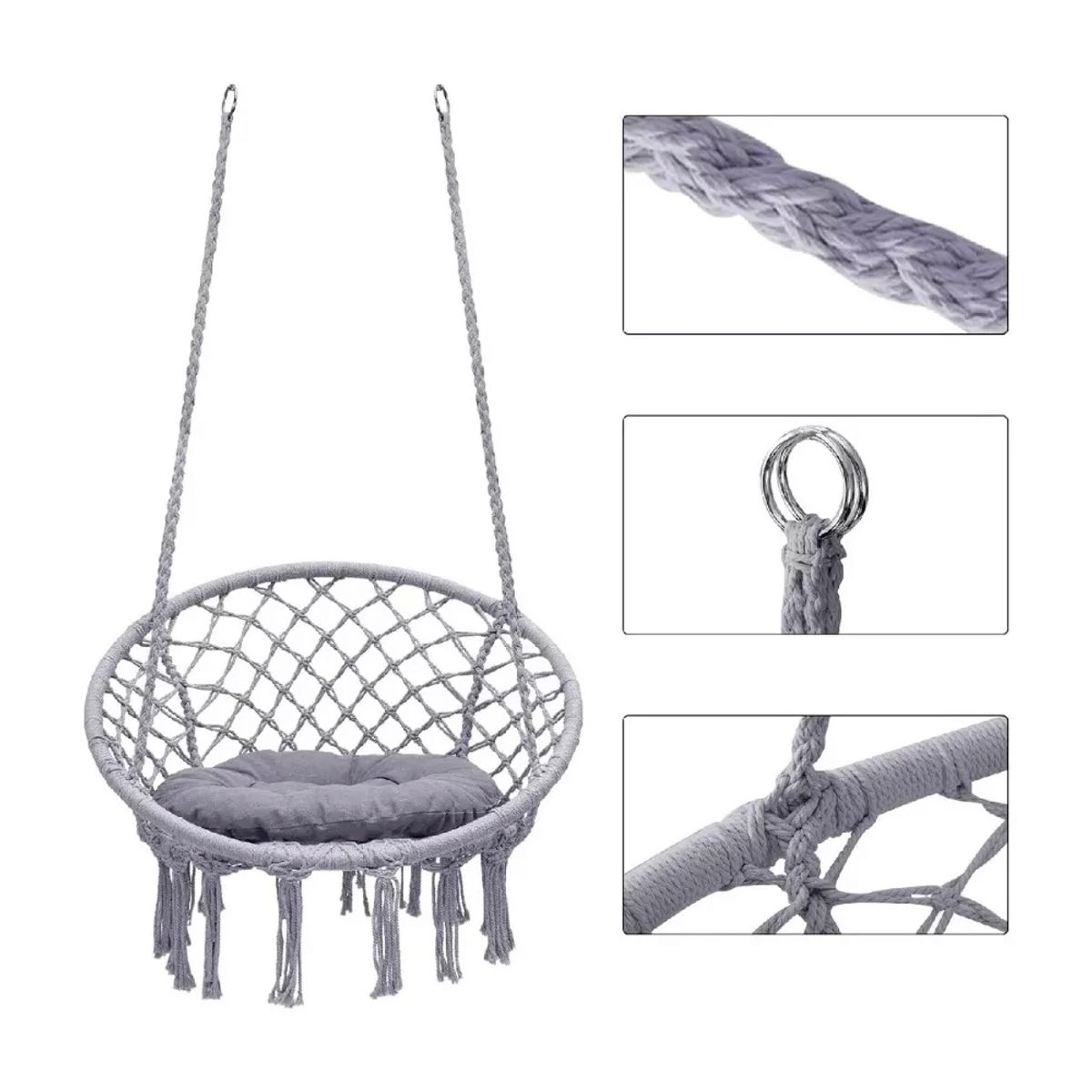 GENERICO - Silla Hamaca Colgante Columpio Terraza Jardín Gris Claro