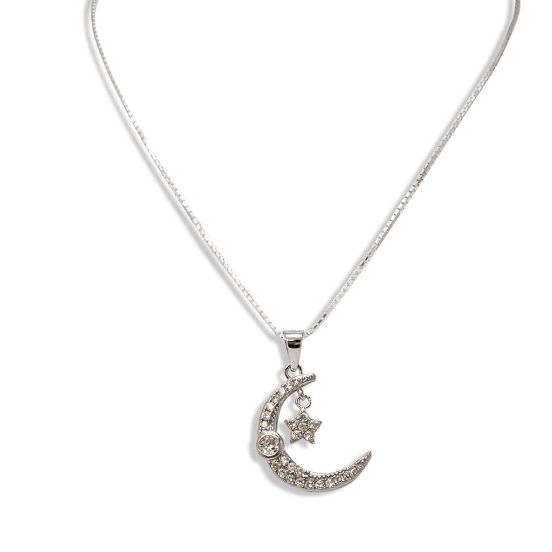 ANDREA COGGIOLA JOYAS - Collar Luna Estrella Circón Plata Fina 925