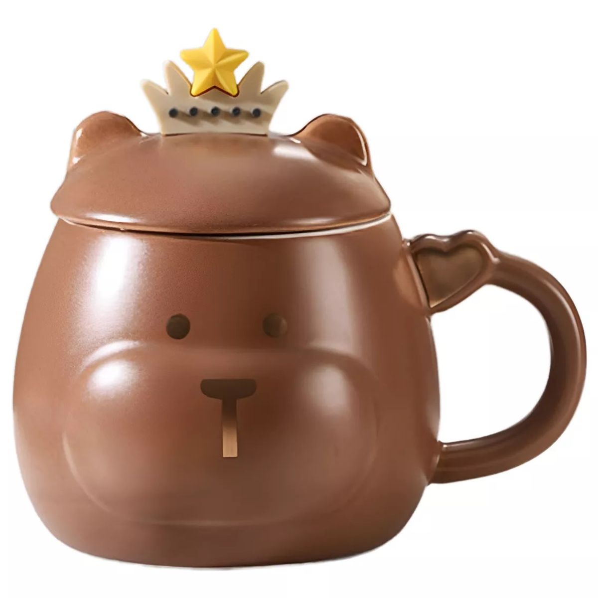 GENERICO - Taza Oso Corona Con Tapa Y Cuchara Tazón Mug Cup Regalo color Marrón