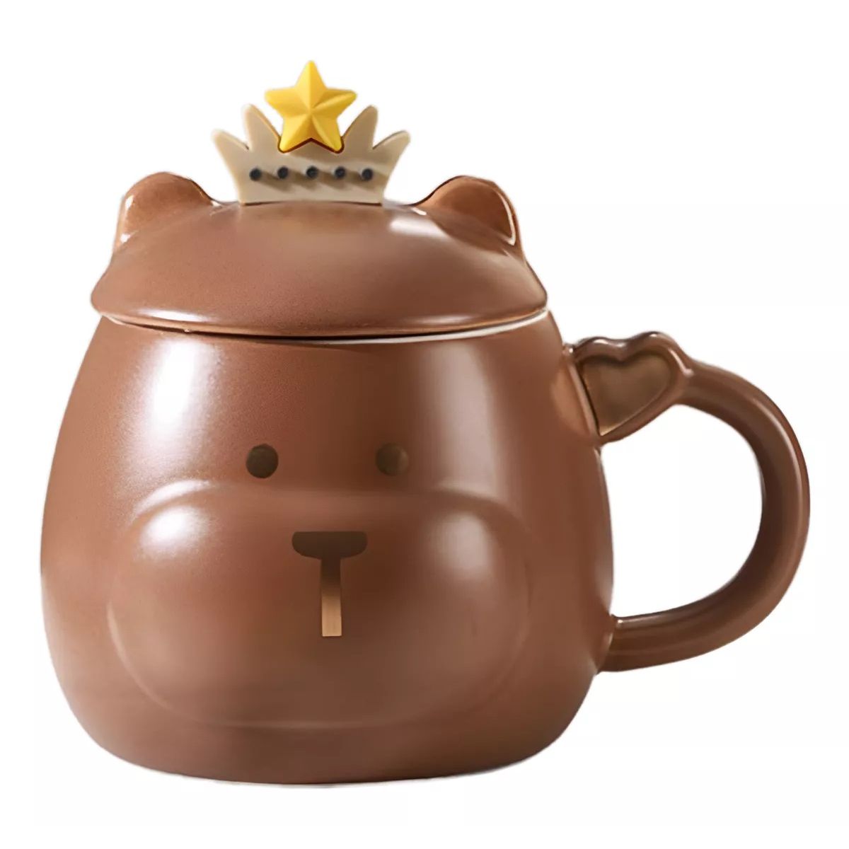 GENERICO - Taza Oso Corona Con Tapa Y Cuchara Tazón Mug Cup Regalo color Marrón