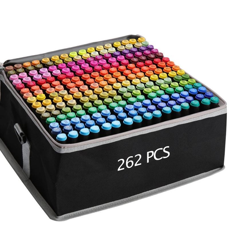ACTUAL - Set 262 Marcadores Plumones Doble Punta Con Bolso