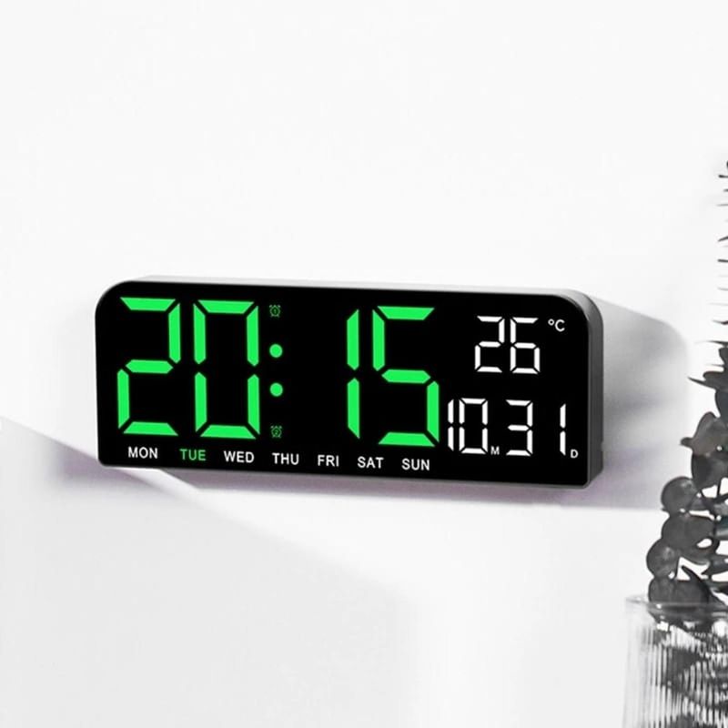 OEM - RELOJ DIGITAL DE PARED CON INDICADOR DE TEMPERATURA - Verde - M