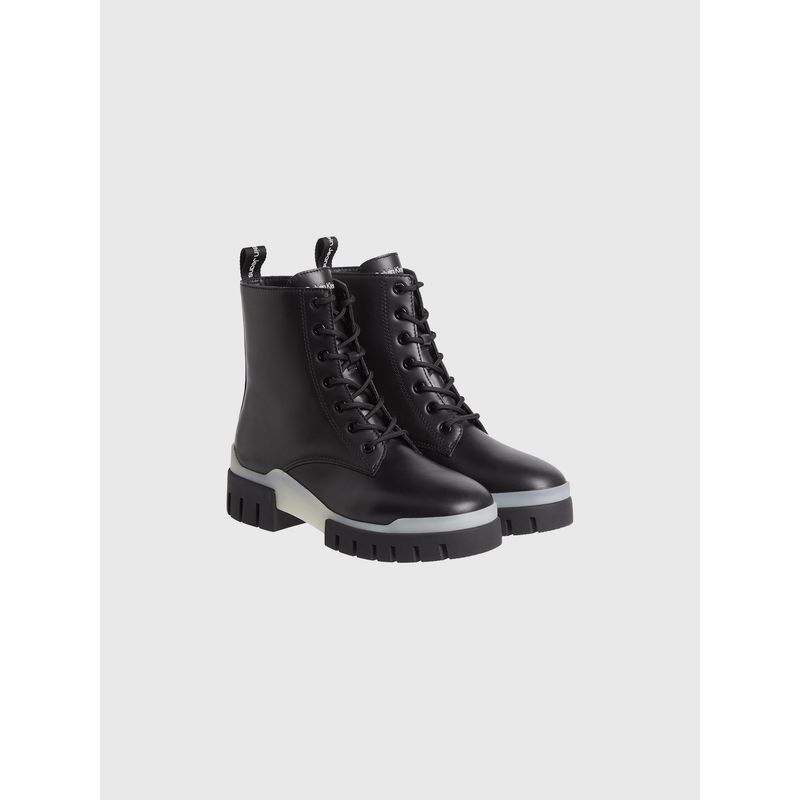 CALVIN KLEIN - Botas Combat Mid De Cuero Negro Calvin Klein