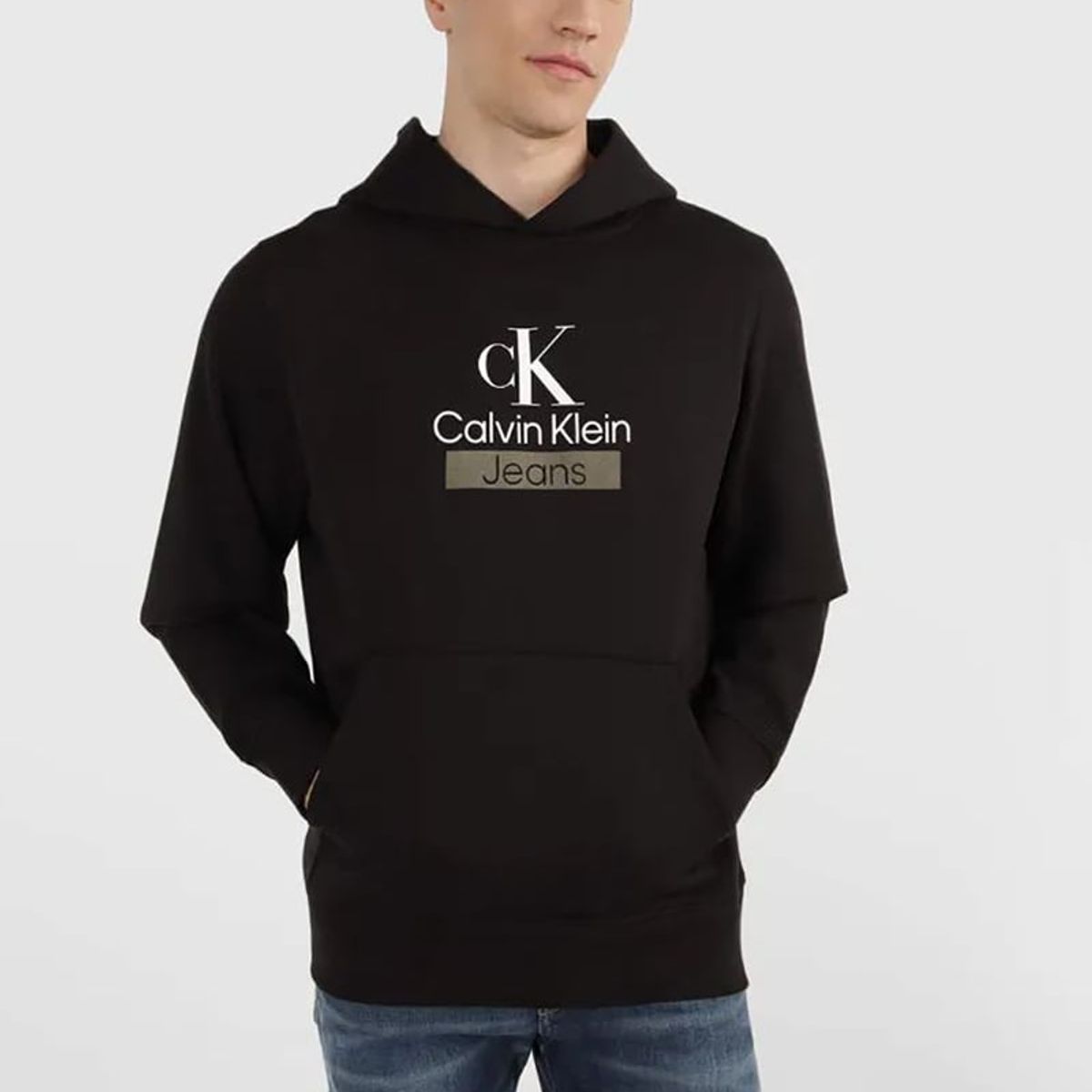 CALVIN KLEIN - Polerón con Gorro Stacked   Negro Calvin Klein