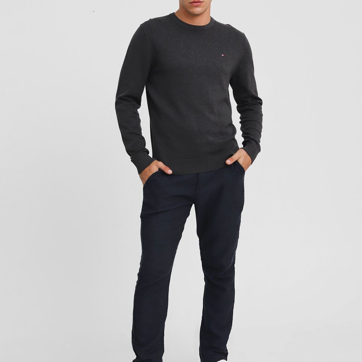 TOMMY HILFIGER - Sweater Básico Signature C-Neck Gris Tommy Hilfiger