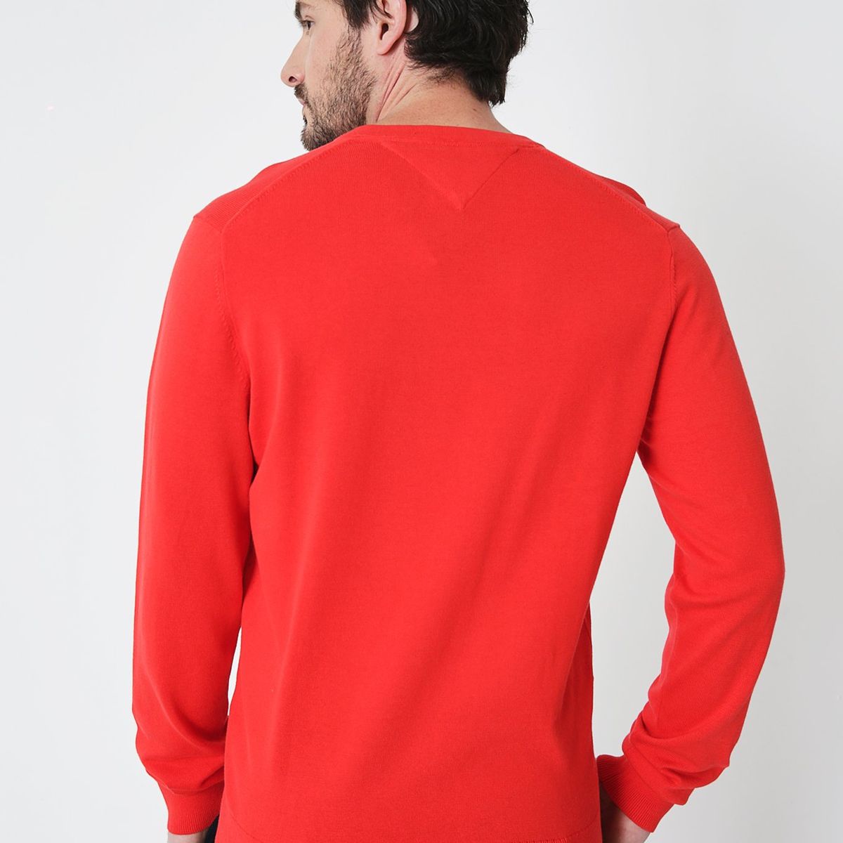 TOMMY HILFIGER - Sweater Básico Signature V-Neck Rojo Tommy Hilfiger