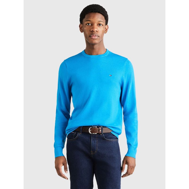 TOMMY HILFIGER - Sweater Básico Signature C-Neck Celeste Tommy Hilfiger