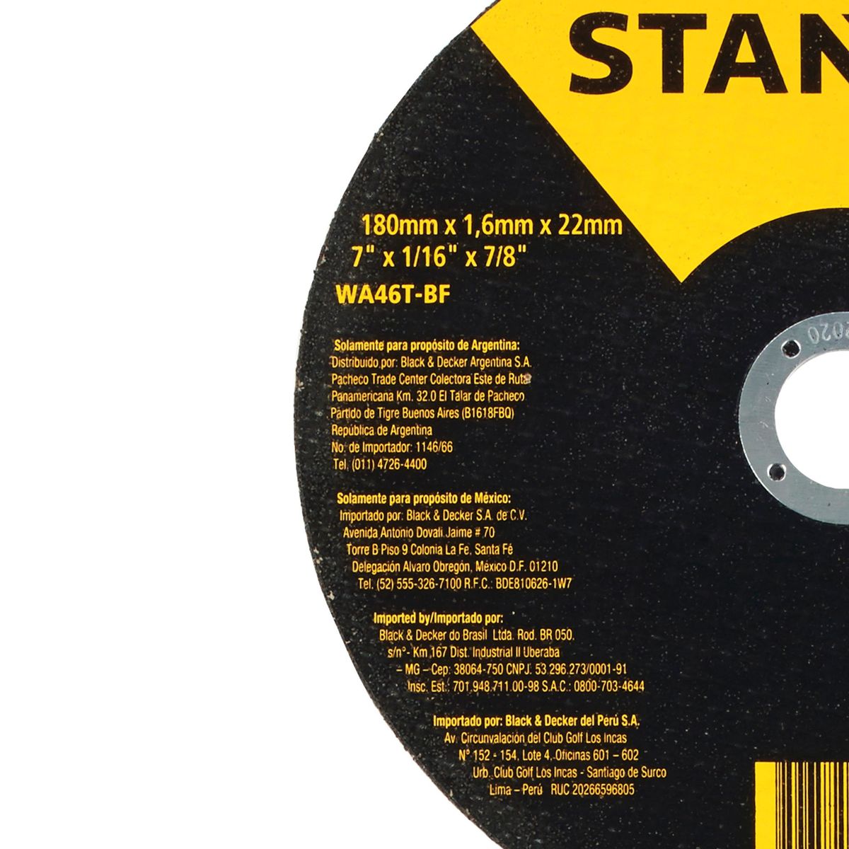 STANLEY - Disco corte metal/inox 7' eje 7/8' Stanley STA8067