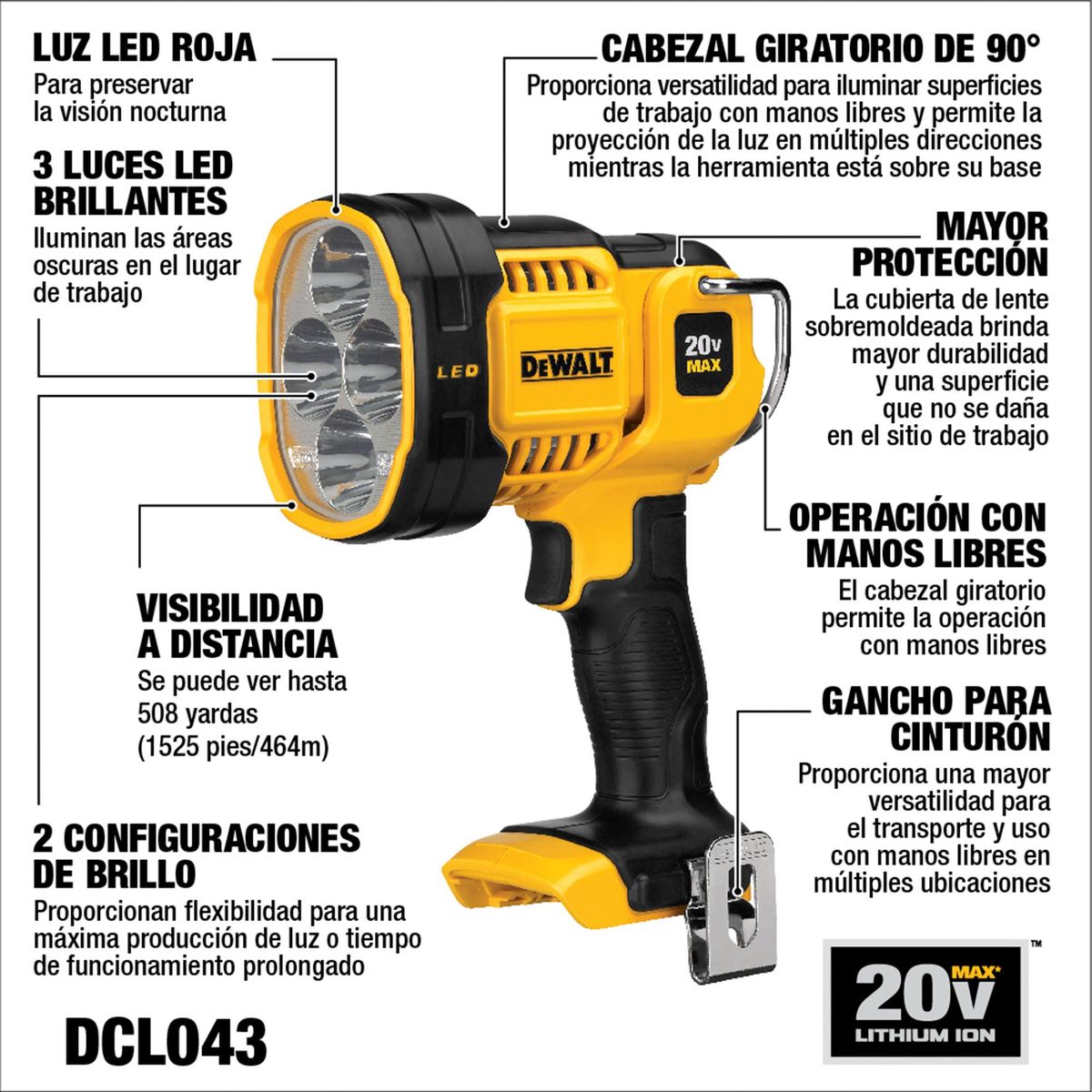 DEWALT - Luz Led para trabajo 20V Sin Batería DEWALT DCL043