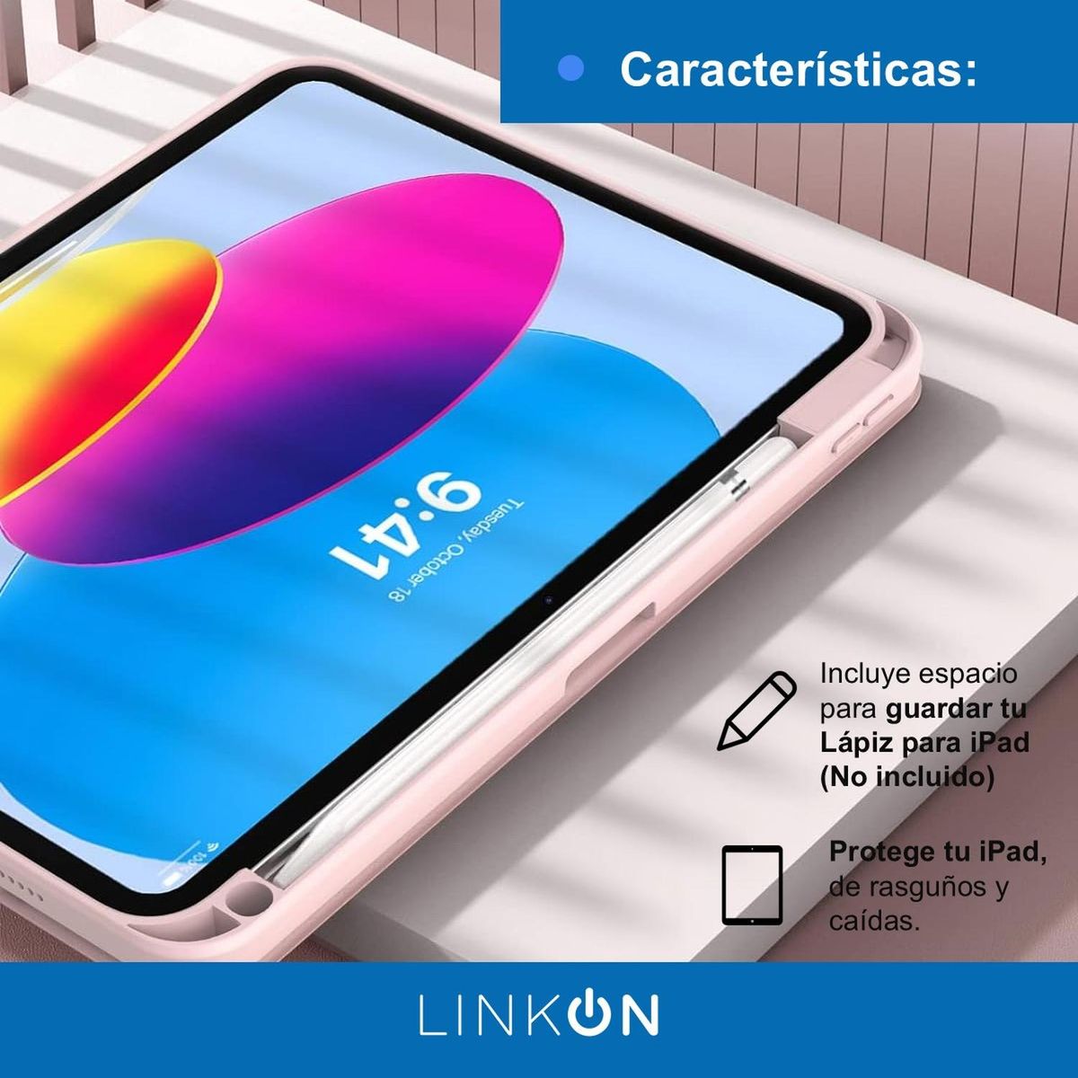 LINKON - Estuche Funda Smart Case Espacio Lápiz iPad Linkon - Rosa - 10.2"