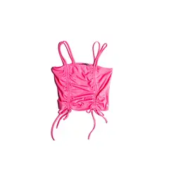 CACAO - Polera para niña Polera bari crop recogido en costados color rosa chile