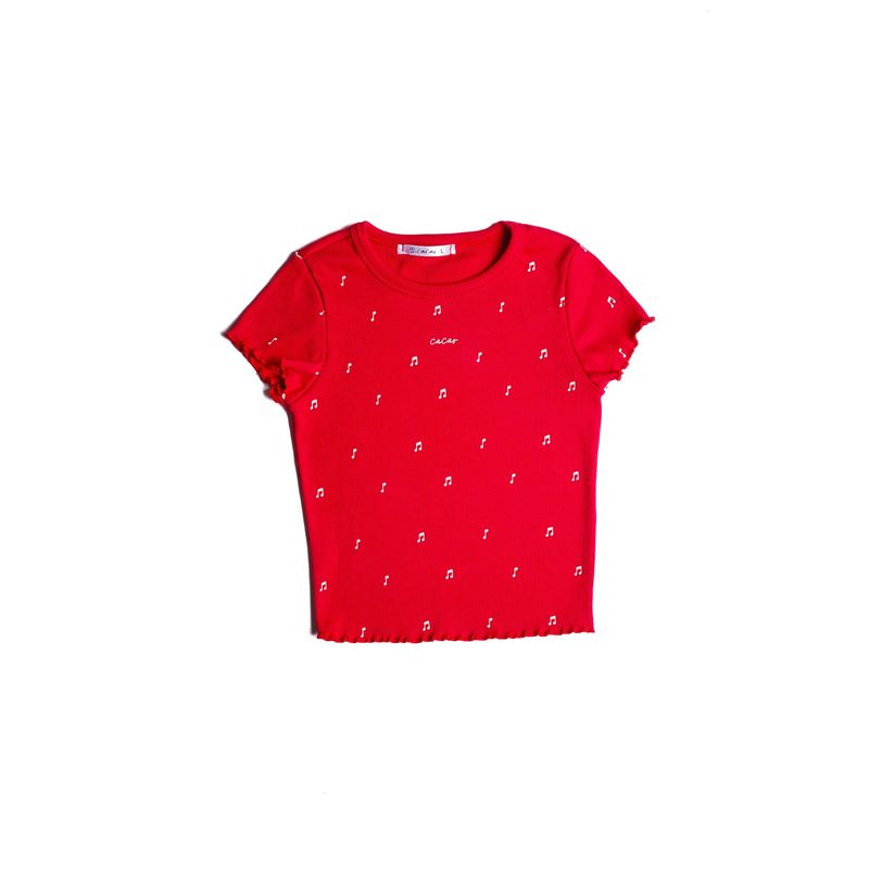 CACAO - Polera Adel Regular Basic Print Rojo Cacao