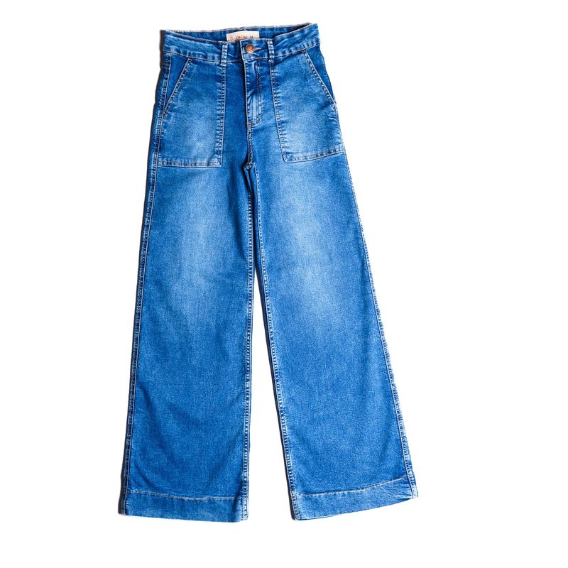 CACAO - Jeans Mica Palazzo Bolsillo Parche Azul Cacao