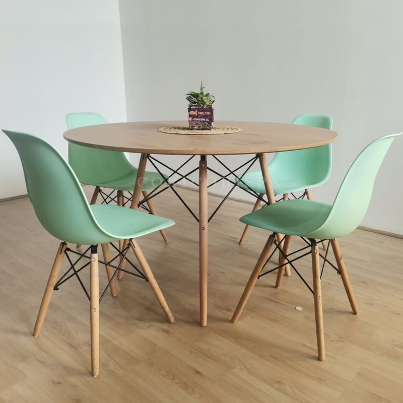 CORI CORI - Comedor Mesa Wood 120cm + 4 Sillas Eames Menta