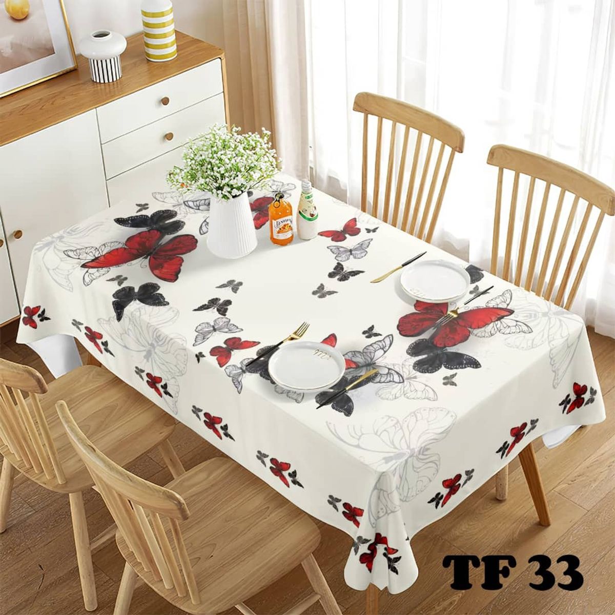 GENERICO - MANTEL ANTIMANCHA TELA GRUESA CON DISEÑO MARIPOSA 140X220 CM TF