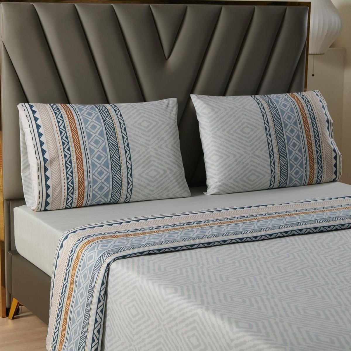 CASATUA - Juego Sabanas Estampadas +Funda Almohada - Gris - Super King