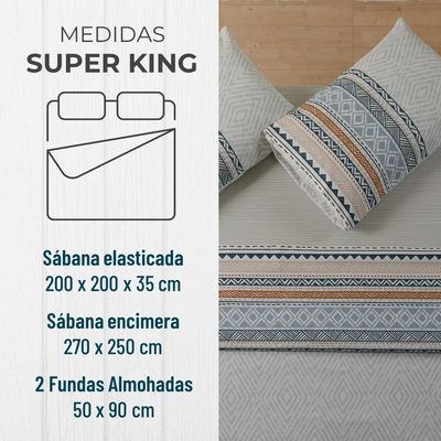 Imagen 2 del producto Juego Sabanas Estampadas +Funda Almohada - Gris - Super King