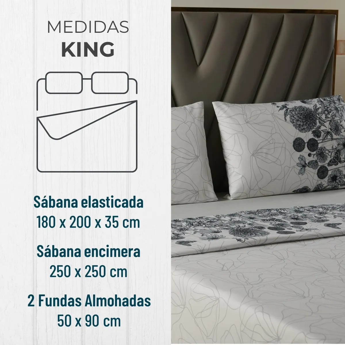 CASATUA - Juego Sabanas Estampadas +Funda Almohada - Gris - King