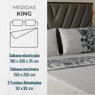 Imagen 2 del producto Juego Sabanas Estampadas +Funda Almohada - Gris - King