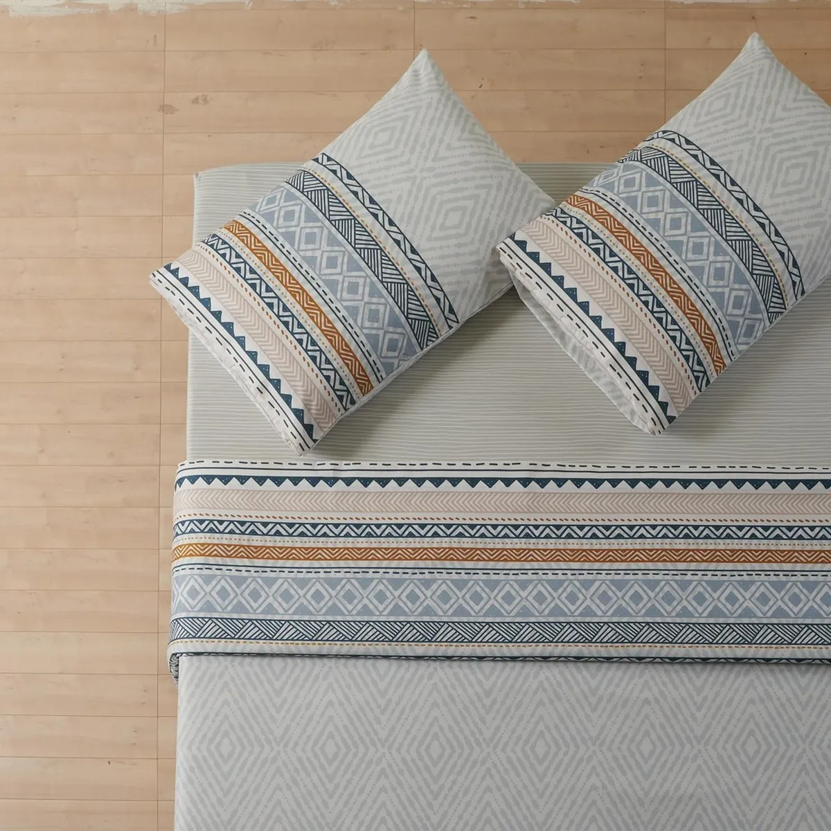 CASATUA - Juego Sabanas Estampadas +Funda Almohada - Gris - 1,5 Plazas