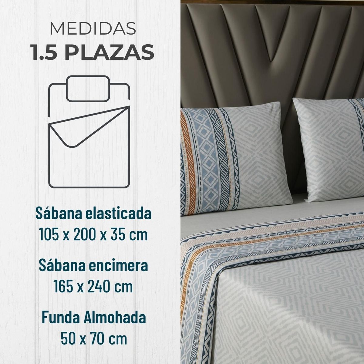 CASATUA - Juego Sabanas Estampadas +Funda Almohada - Gris - 1,5 Plazas