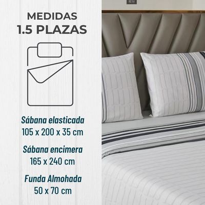 Imagen 2 del producto Juego Sabanas Estampadas +Funda Almohada - Gris - 1,5 Plazas