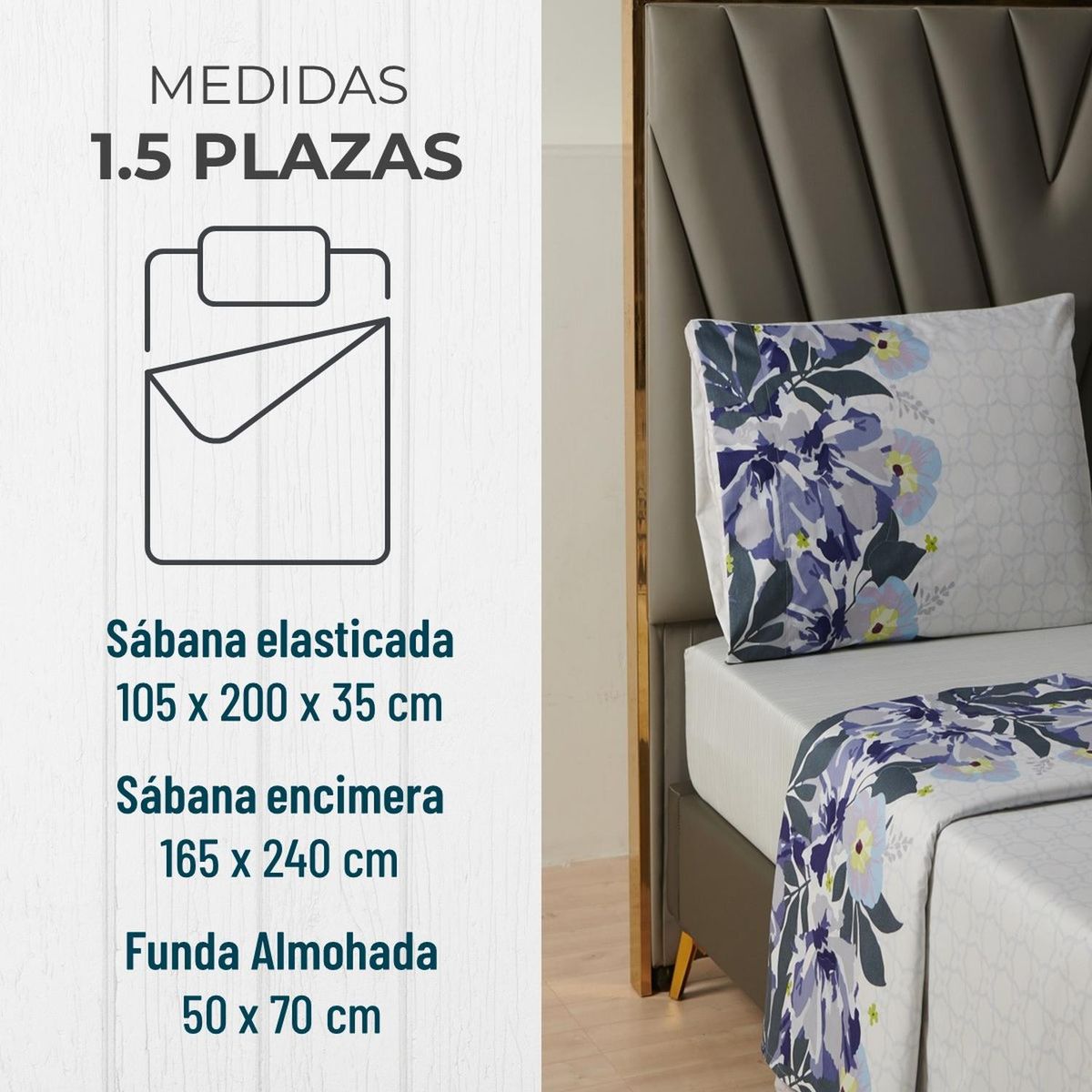 CASATUA - Juego Sabanas Estampadas +Funda Almohada - Azul - 1,5 Plazas