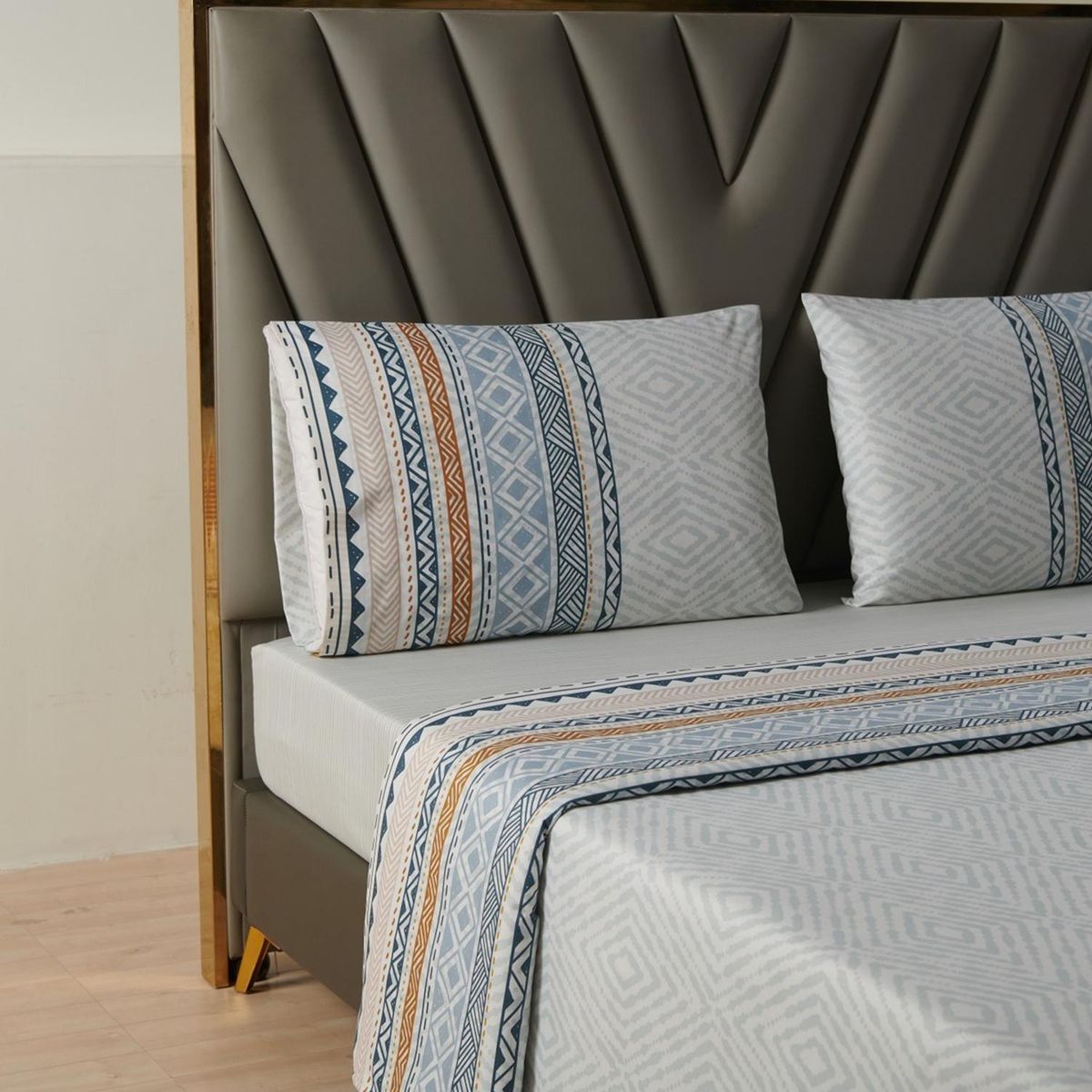 CASATUA - Juego Sabanas Estampadas +Funda Almohada - Gris - 2 Plazas