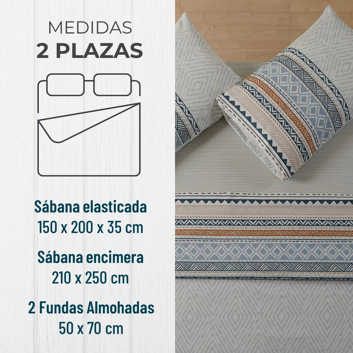 CASATUA - Juego Sabanas Estampadas +Funda Almohada - Gris - 2 Plazas