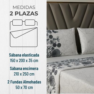 Imagen 2 del producto Juego Sabanas Estampadas +Funda Almohada - Gris - 2 Plazas