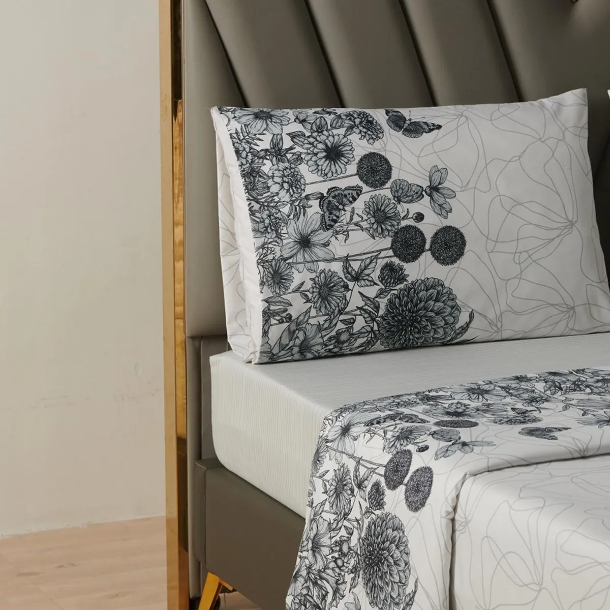 CASATUA - Juego Sabanas Estampadas +Funda Almohada - Gris - 1,5 Plazas