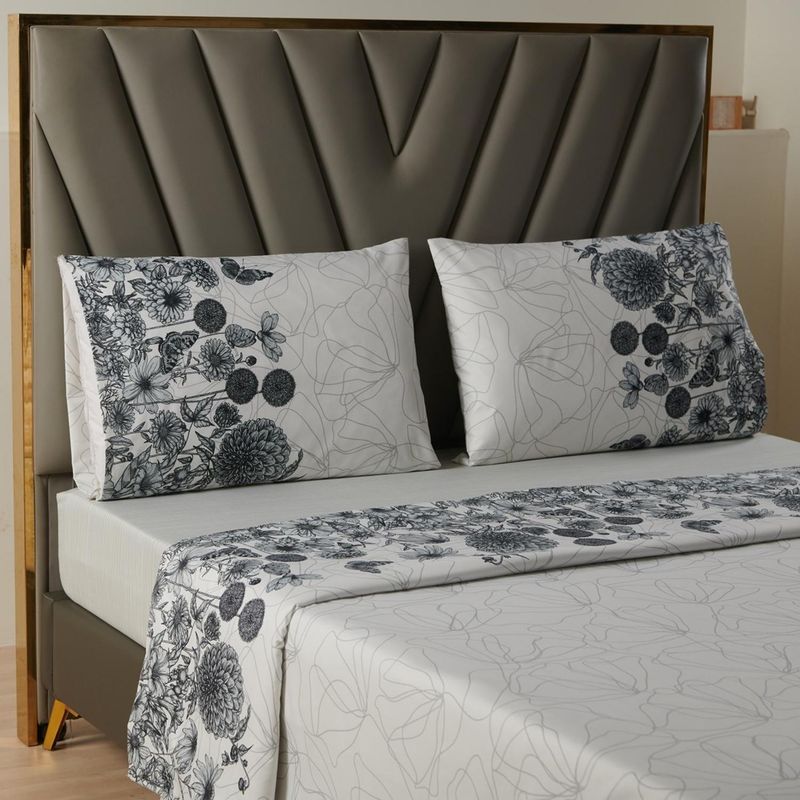 CASATUA - Juego Sabanas Estampadas +Funda Almohada - Azul marino - Super King