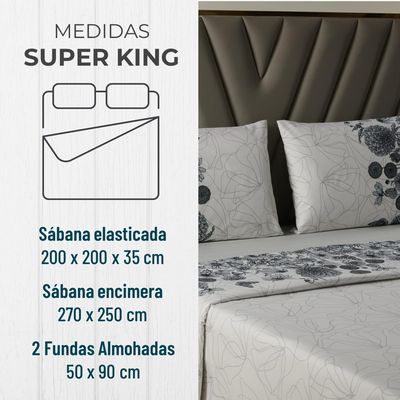 Imagen 2 del producto Juego Sabanas Estampadas +Funda Almohada - Gris - Super King