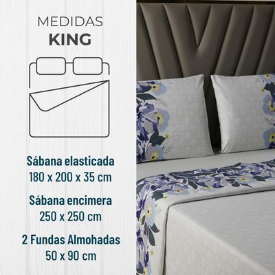 Imagen 2 del producto Juego Sabanas Estampadas +Funda Almohada - Azul - King