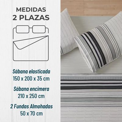 Imagen 2 del producto Juego Sabanas Estampadas +Funda Almohada - Gris - 2 Plazas