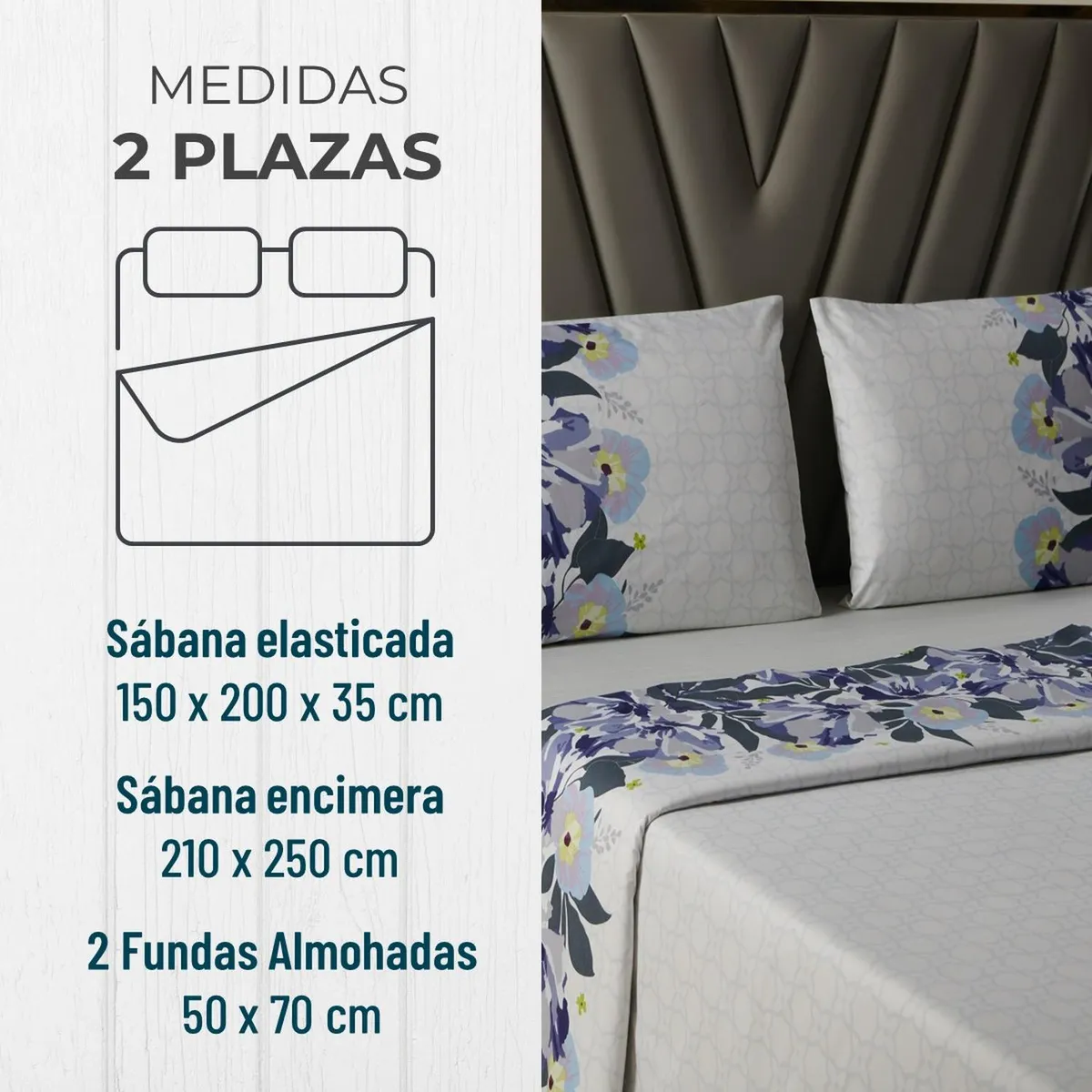 CASATUA - Juego Sabanas Estampadas +Funda Almohada - Azul - 2 Plazas