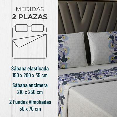 Imagen 2 del producto Juego Sabanas Estampadas +Funda Almohada - Azul - 2 Plazas