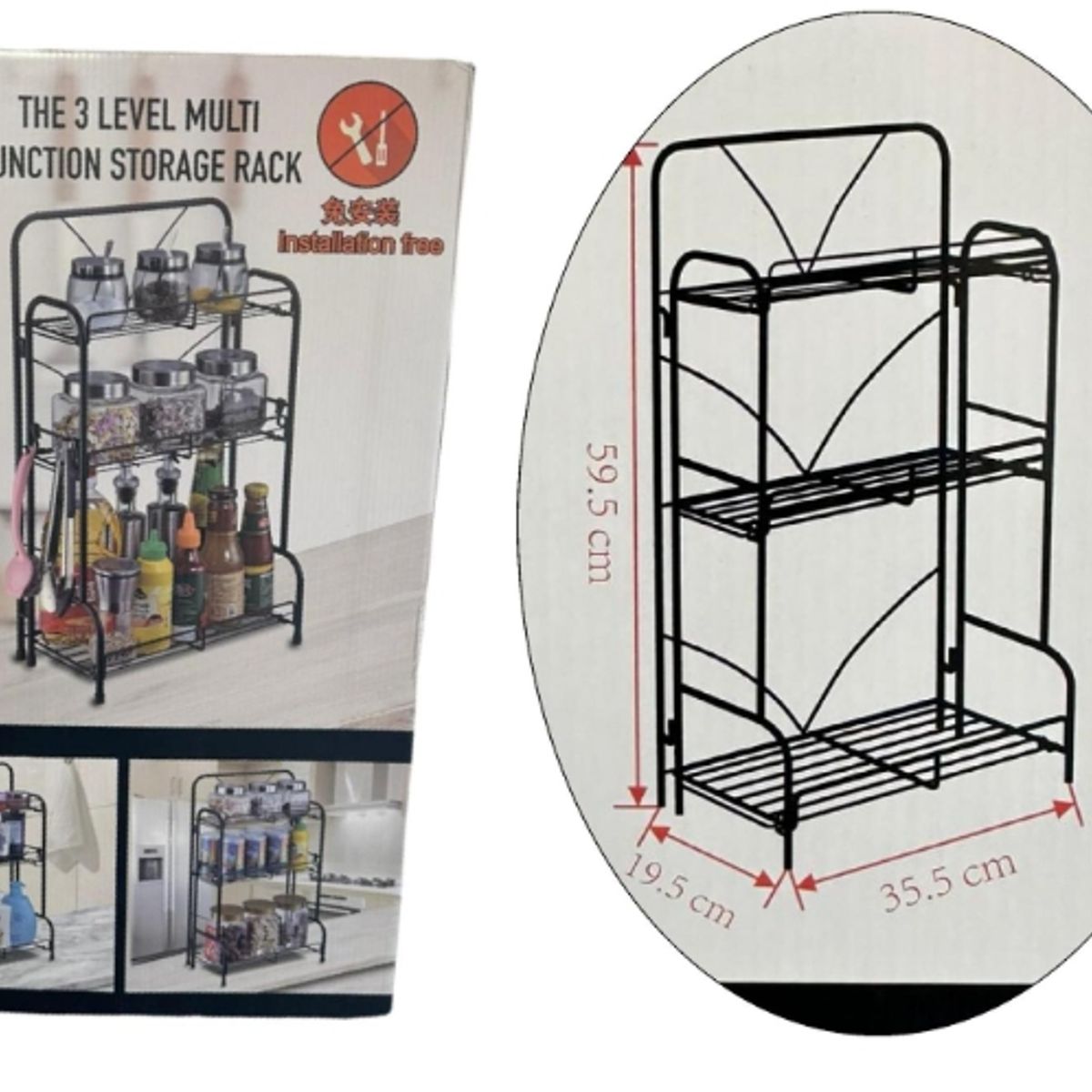 GENERICO - Organizador De Almacenamiento Multiuso Cocina - Baño 3 Niveles Negro