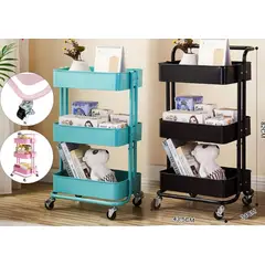 GENERICO - Carrito Organizador Multiuso Con Ruedas De Cocina 3 Niveles Rosado