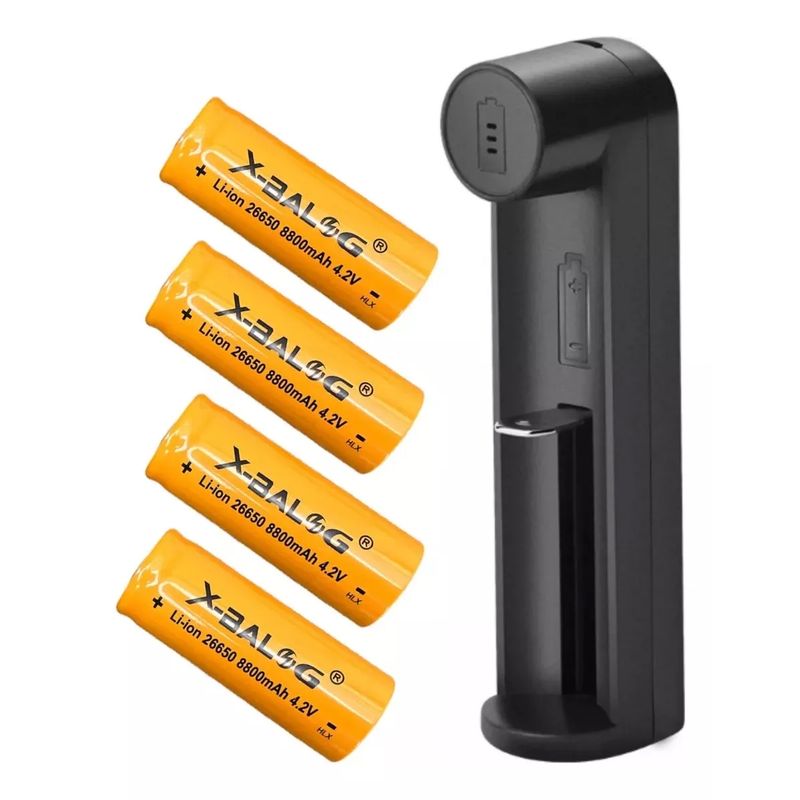 GENERICO - Cargador Pilas De Litio Incluye 4 Pilas 26650 8800mah 4.2v.