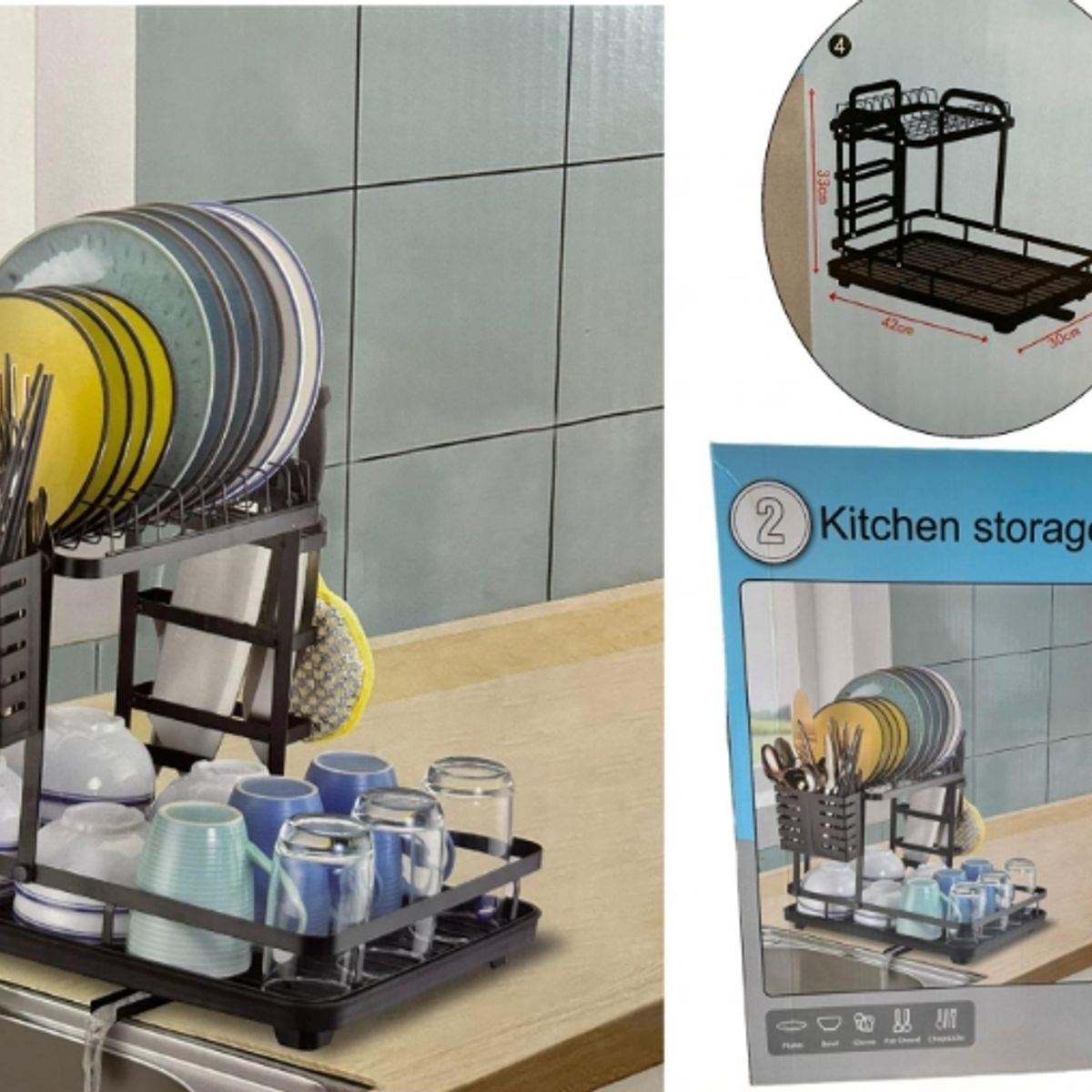 GENERICO - Organizador De Platos De Cocina 2 Niveles Inoxidable